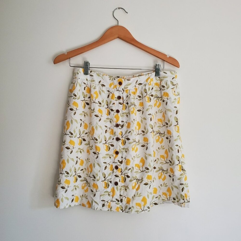 JACKSON ROWE | Button Front Lemon Linen Blend Mini Skirt (M)